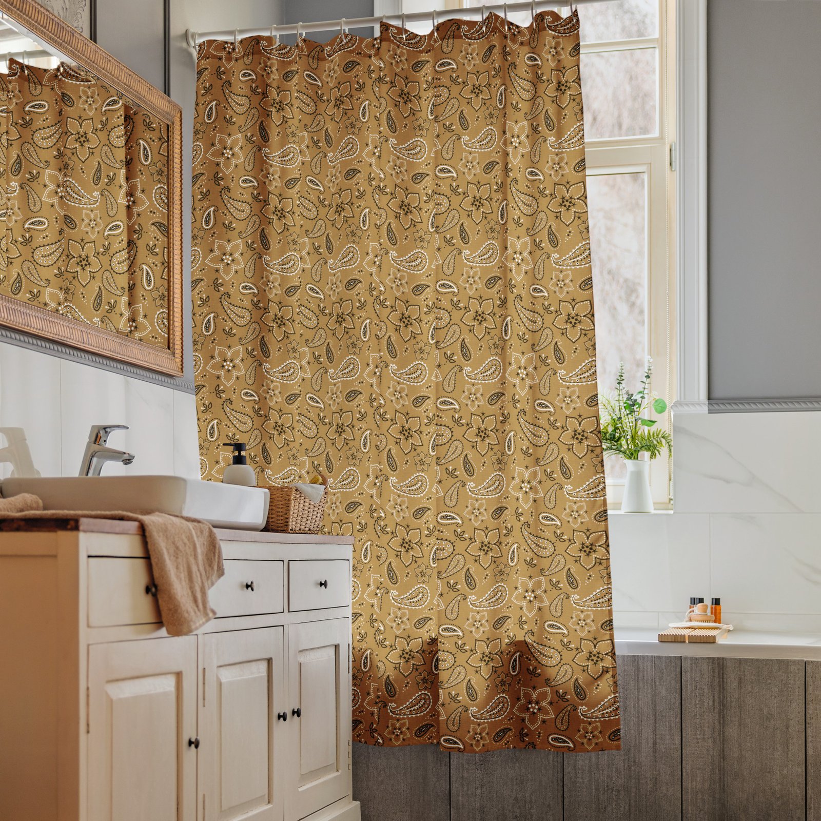 Mustard Bandana Shower Curtain - Image 4