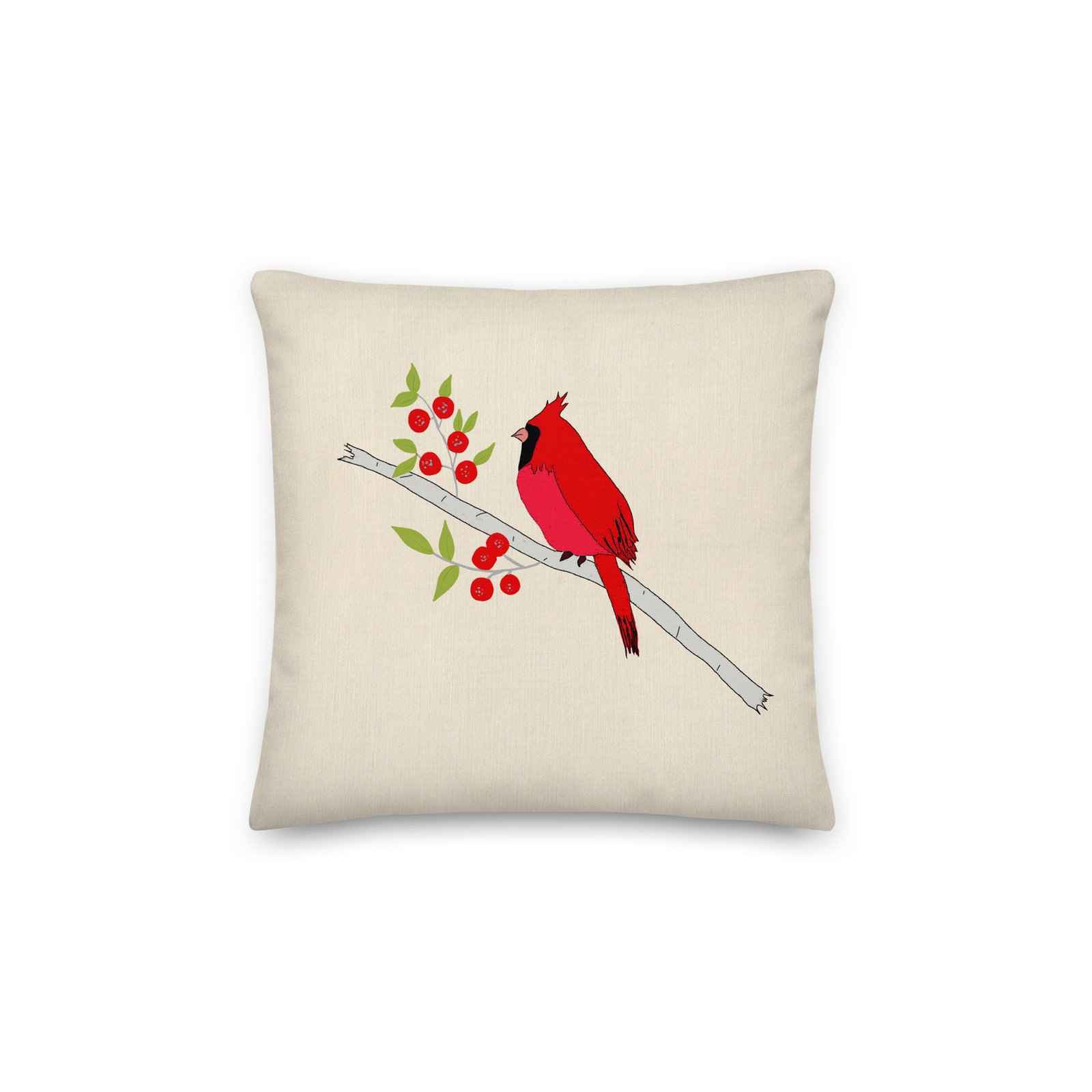Red Cardinal with Berries Premium Pillow - Image 2
