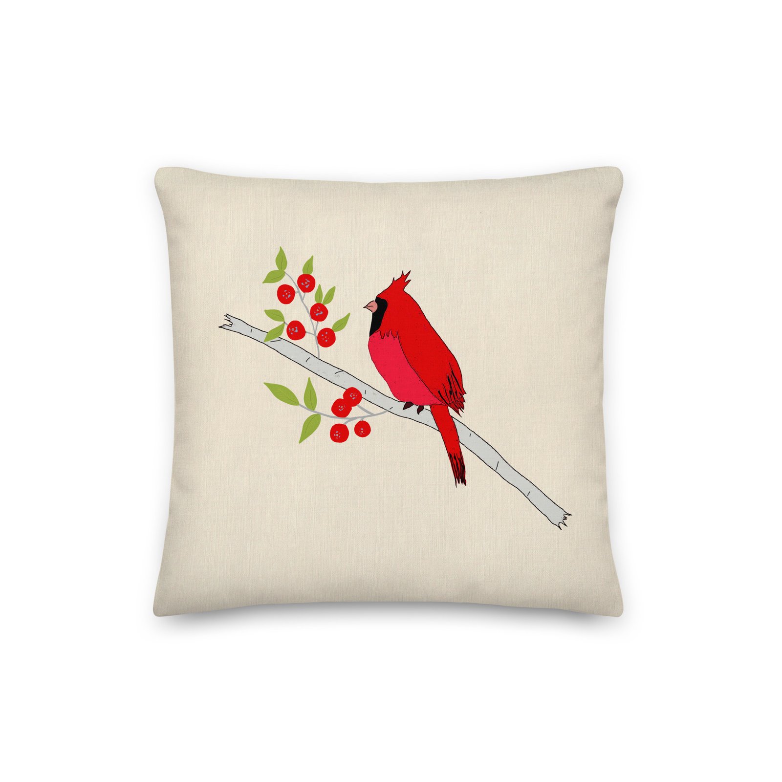 Red Cardinal with Berries Premium Pillow - Image 3
