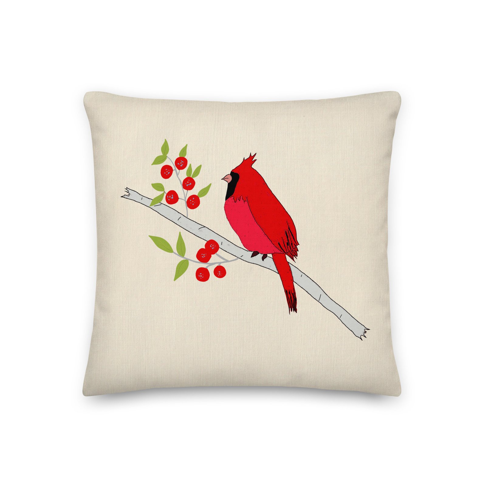 Red Cardinal with Berries Premium Pillow - Image 4