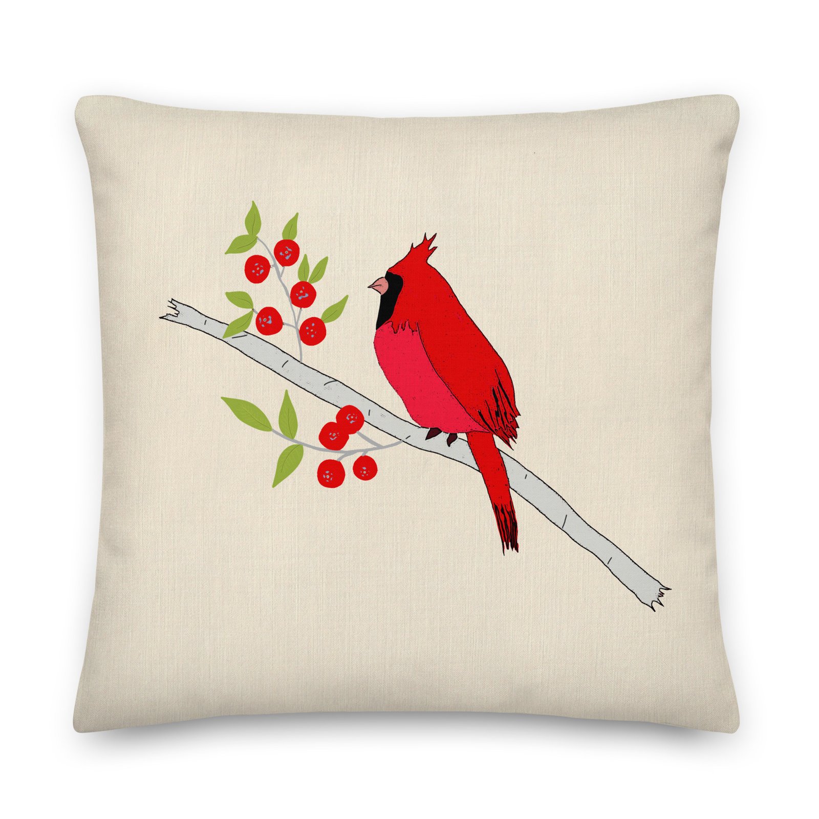 Red Cardinal with Berries Premium Pillow
