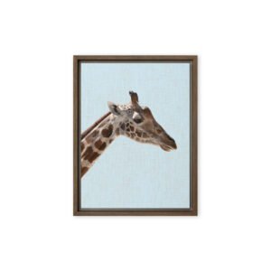 Giraffe with Blue Background Framed Canvas/12x16