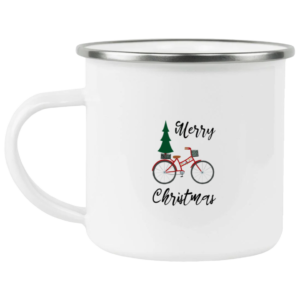 Merry Christmas Bike with Tree Enamel Camping Mug
